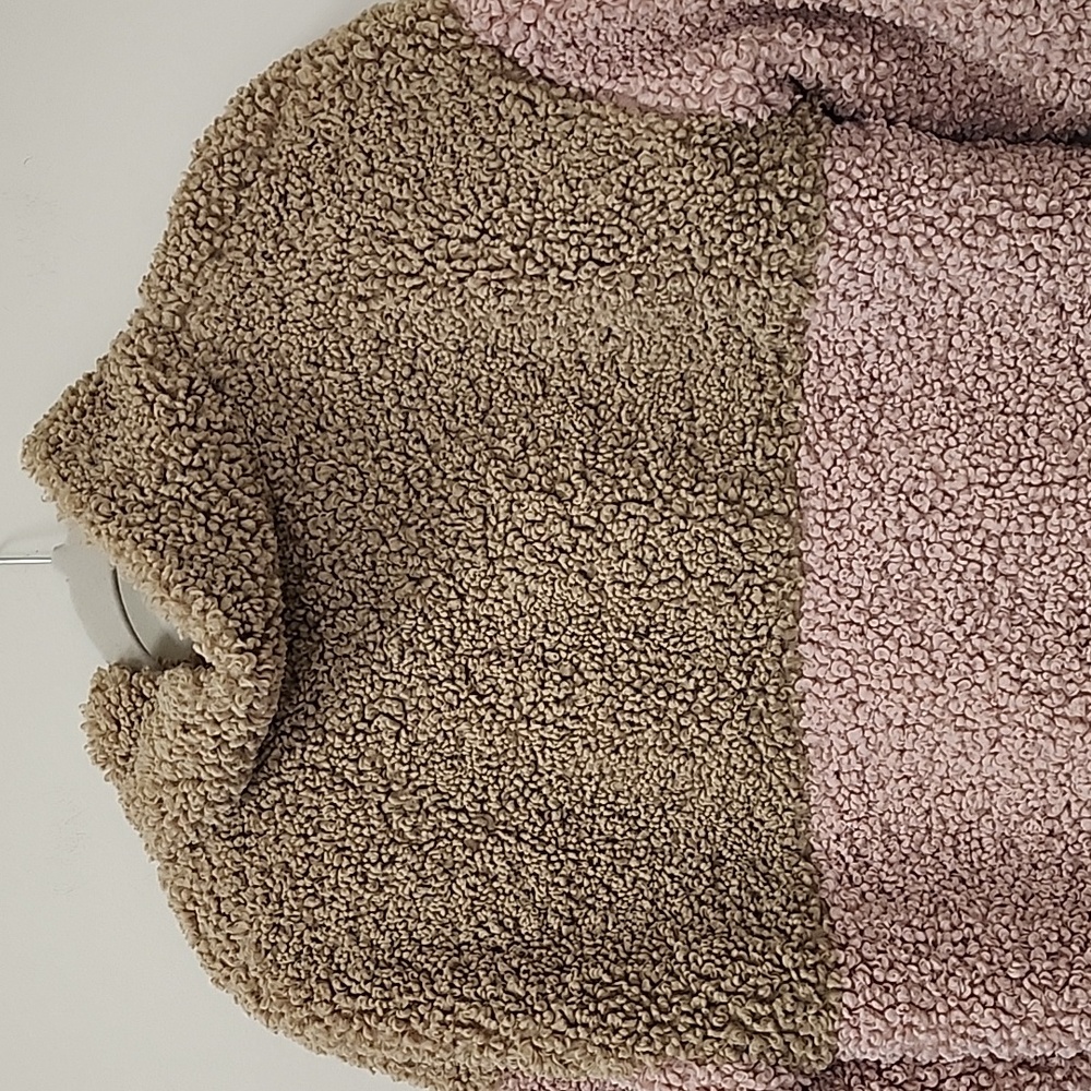 ForLove And Lemons Patchwork Sherpa Full Zip Colorblock Jacket Pink Beige SZ XS - Picture 14 of 17